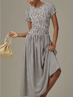 NWT Maeve Smocked Short Sleeve Stripe Maxi Dress